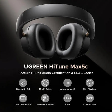 UGREEN Wireless Headphones Hybrid Active Noise Cancelling Over Ear Bluetooth 5.4 ANC Earphone with Hi-Res&Spatial