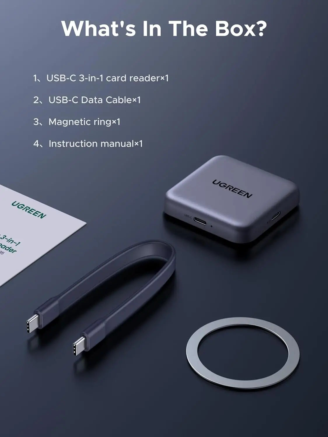 UGRREN Magnetic SD 4.0 Card Reader 312MB/S Read Rate USB C External Memory with 100W PD for SD/SDXC/SDHC/Micro