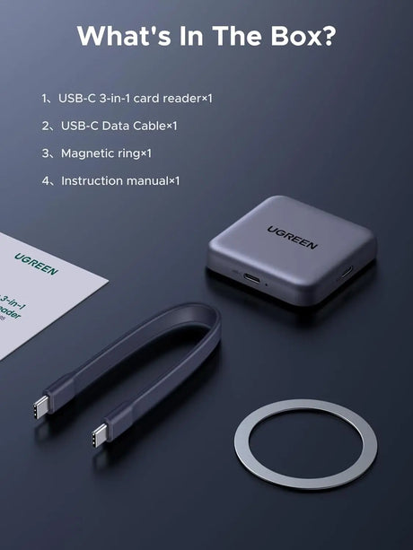 UGRREN Magnetic SD 4.0 Card Reader 312MB/S Read Rate USB C External Memory with 100W PD for SD/SDXC/SDHC/Micro
