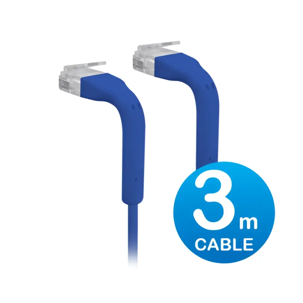 UniFi Patch Cable 3m Blue Both End Bendable to 90 Degree RJ45 Ethernet Cat6 Ultra-Thin 3mm Diameter