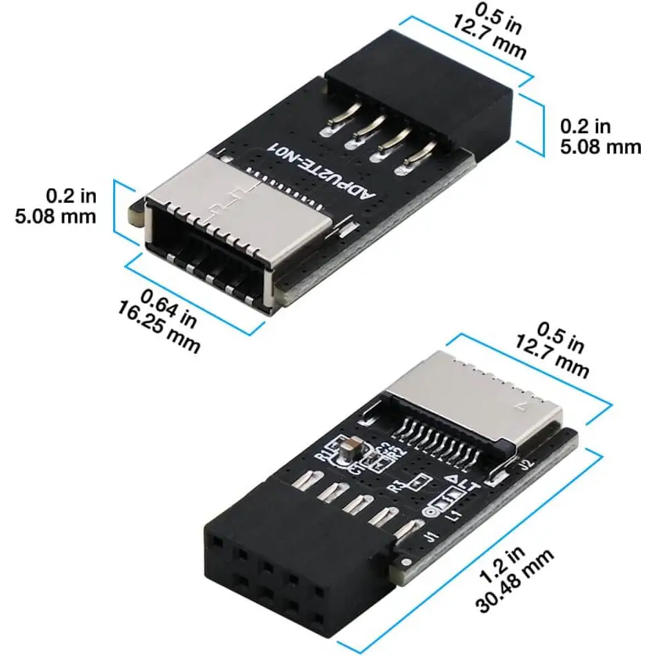 USB 2.0 Internal Header (9-Pin) to 3.1/3.2 Type-C (20-Pin) A-Key Front Panel 180 Degrees Adapter Extend Type E Ports PCs