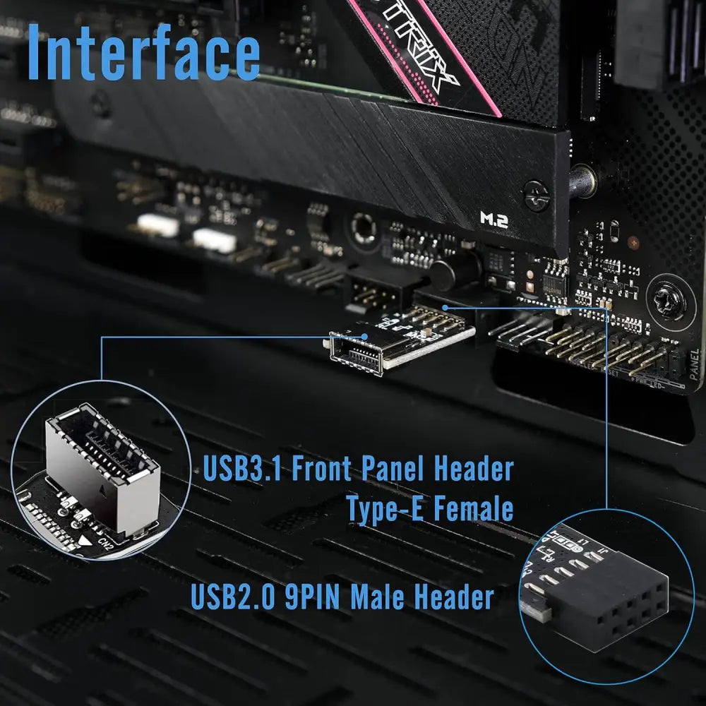 USB 2.0 Internal Header (9-Pin) to 3.1/3.2 Type-C (20-Pin) A-Key Front Panel 180 Degrees Adapter Extend Type E Ports PCs