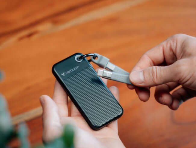 Verbatim 1TB Pocket SSD USB 3.2 Gen 2 1TB Black Grey. Convenient Keyring cable holder. Compact Rugged. Ultra