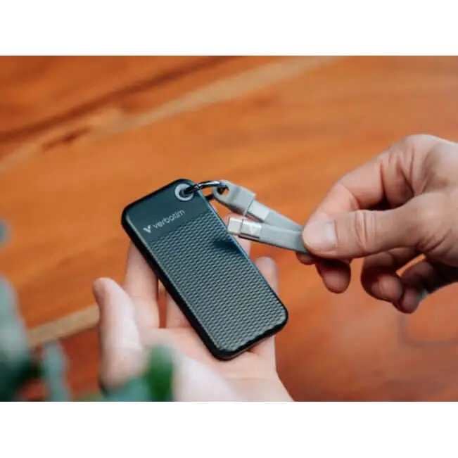 Verbatim 1TB Pocket SSD USB 3.2 Gen 2 Black Grey. Convenient Keyring cable holder. Compact Rugged. Ultra Lightweight