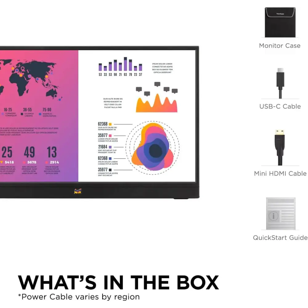 ViewSonic VA1655-3 15.6 Inch FHD 1080p IPS Portable Monitor with Mobile Tilt Ergonomics 250nits USB-C Mini HDMI