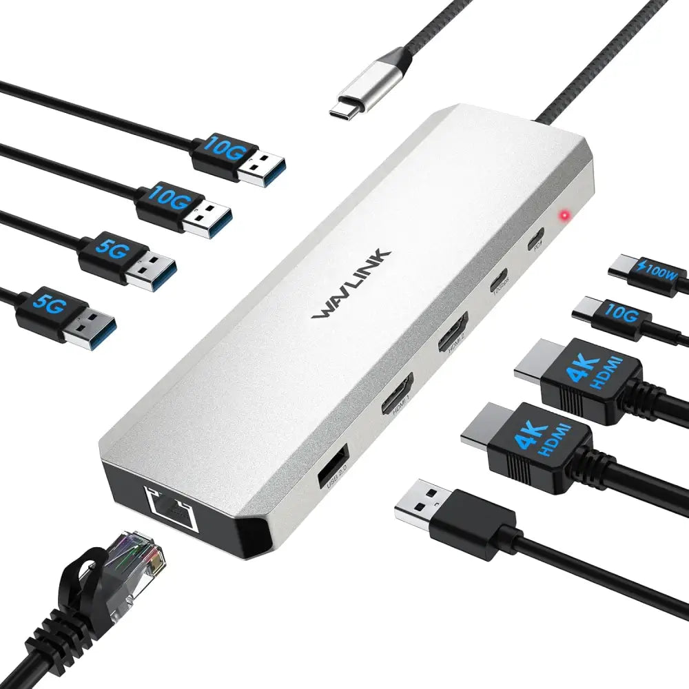 WAVLINK 10Gbps USB C Docking Station Dual Monitor Hub Adapter with HDMI PD 100W 3.2&USB-C 10 in 1 5Gbps 3.0 2.0