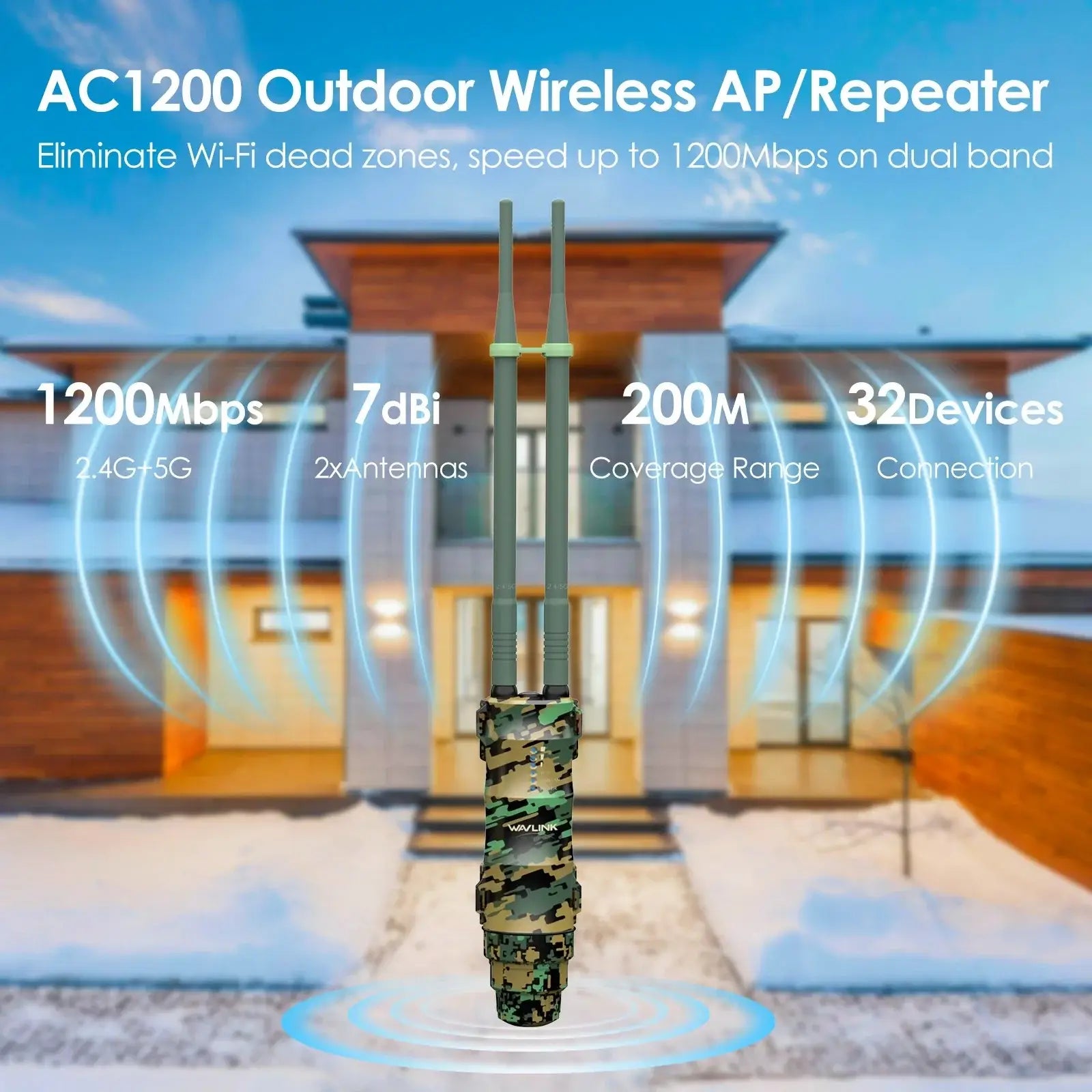 WAVLINK 1200Mbps Outdoor WiFi Extender Yard Router Repeater Long Range with POE