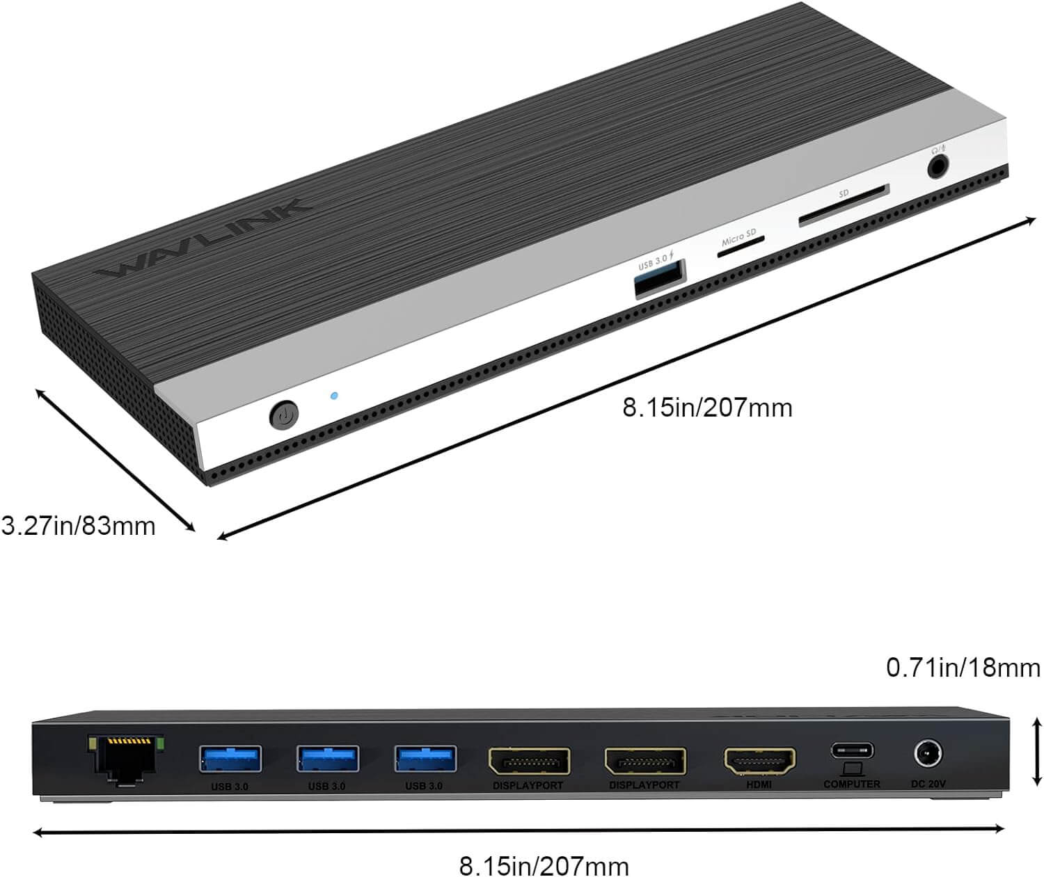 WAVLINK 13-in-1 USB C Docking Station【Triple 4K Display,100W PD Charging】Max 4K@60Hz Type-C Adapter with 2 DisplayPort, HDMI, USB 3.0, Gigabit Ethernet, SD/TF Card Slot, Audio Jack for Windows&Mac OS