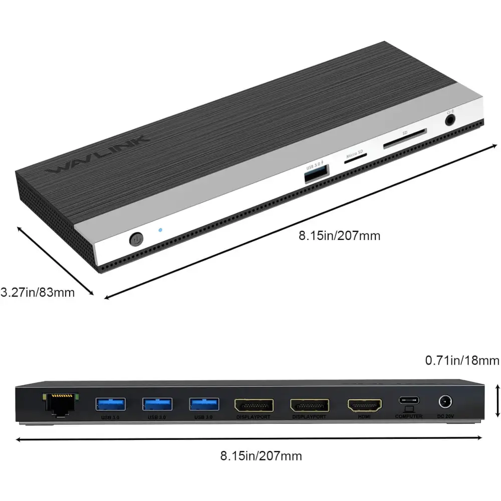 WAVLINK 13-in-1 USB C Docking Station【Triple 4K Display,100W PD Charging】Max 4K@60Hz Type-C Adapter with 2 DisplayPort