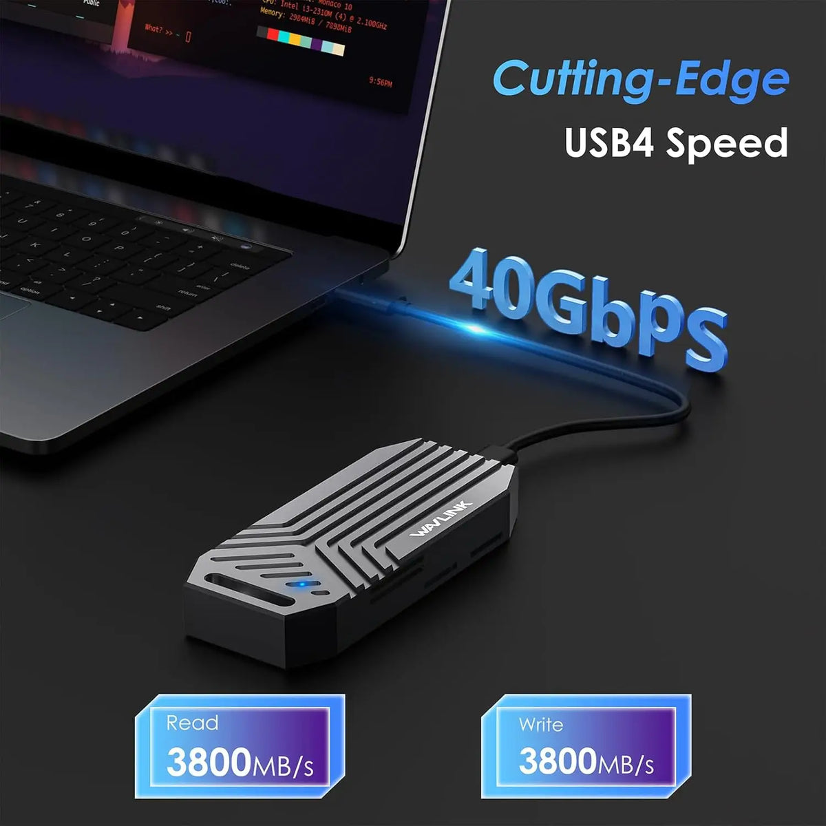 WAVLINK 40Gbps PCIe NVMe SSD Enclosure USB4 External M.2 for B + M/M-Key 2280 Size Tool-Free Installation Compatible