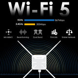 WAVLINK AC1200 Outdoor WiFi Extender Long Range Dual-Band Access Point/Repeater/Router with 4x7dBi Omni Antennas PoE