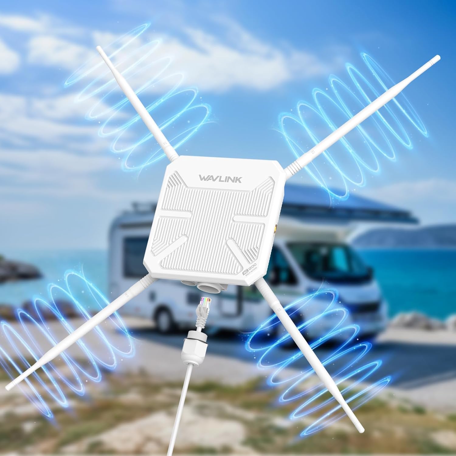 WAVLINK AC1200 Outdoor WiFi Extender Long Range Dual-Band Access Point/Repeater/Router with 4x7dBi Omni Antennas PoE