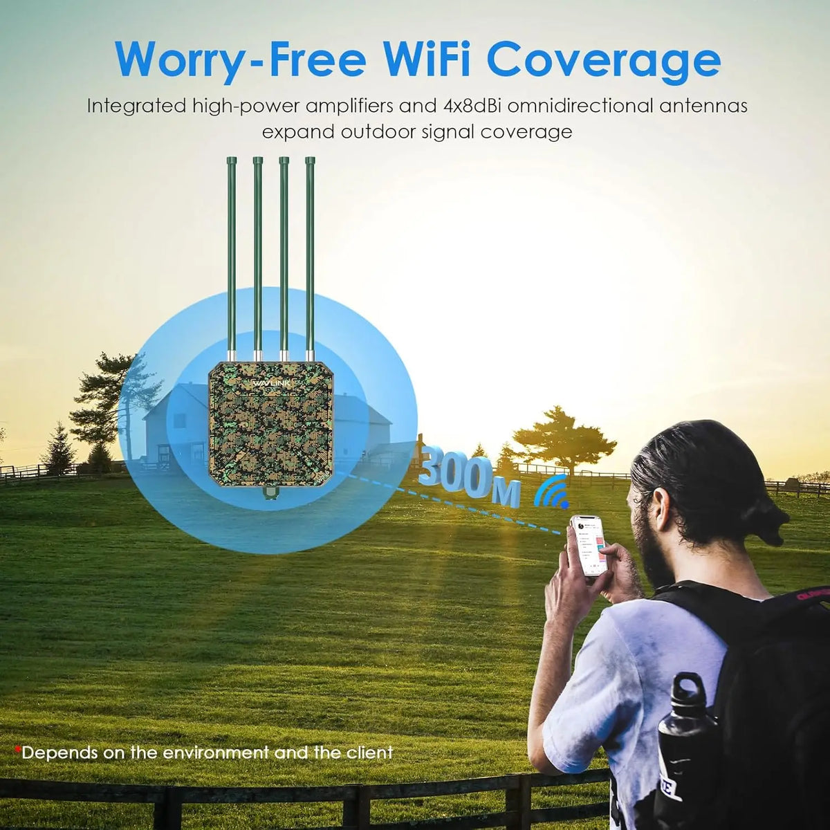 WAVLINK AX3000 WiFi6 Outdoor Access Point/Mesh Extender,Dual Band Long Range WiFi Mesh Router with PoE/4x8dBi High-gain