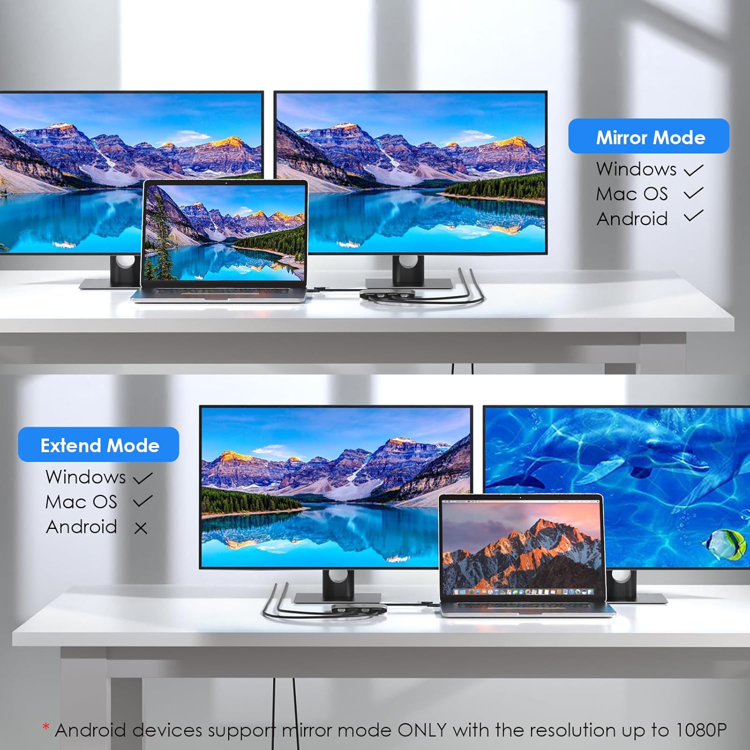 WAVLINK DisplayLink USB 3.0 or C to DisplayPort HDMI Adapter Dual 5K/4K@60Hz 4IN1 Monitor Hub for Dell HP Surface