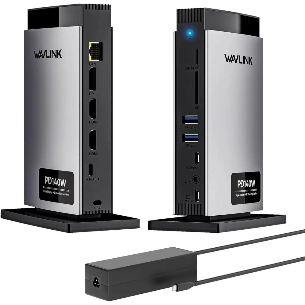 WAVLINK Docking Station 3 Monitors(Max Resolution: Single 8K or Triple 4K) 11-in-1 USB C with 125W PD3.1 Pass-Through &