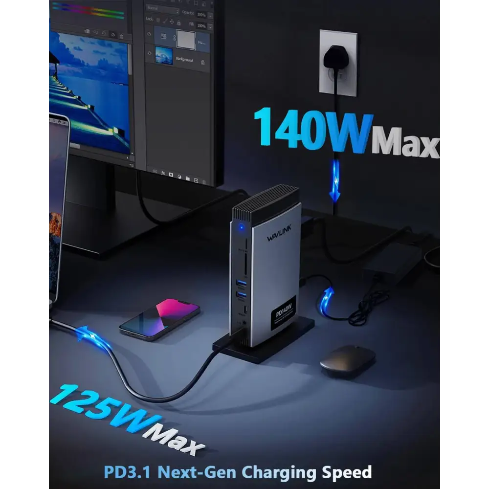 WAVLINK Docking Station 3 Monitors(Max Resolution: Single 8K or Triple 4K) 11-in-1 USB C with 125W PD3.1 Pass-Through &