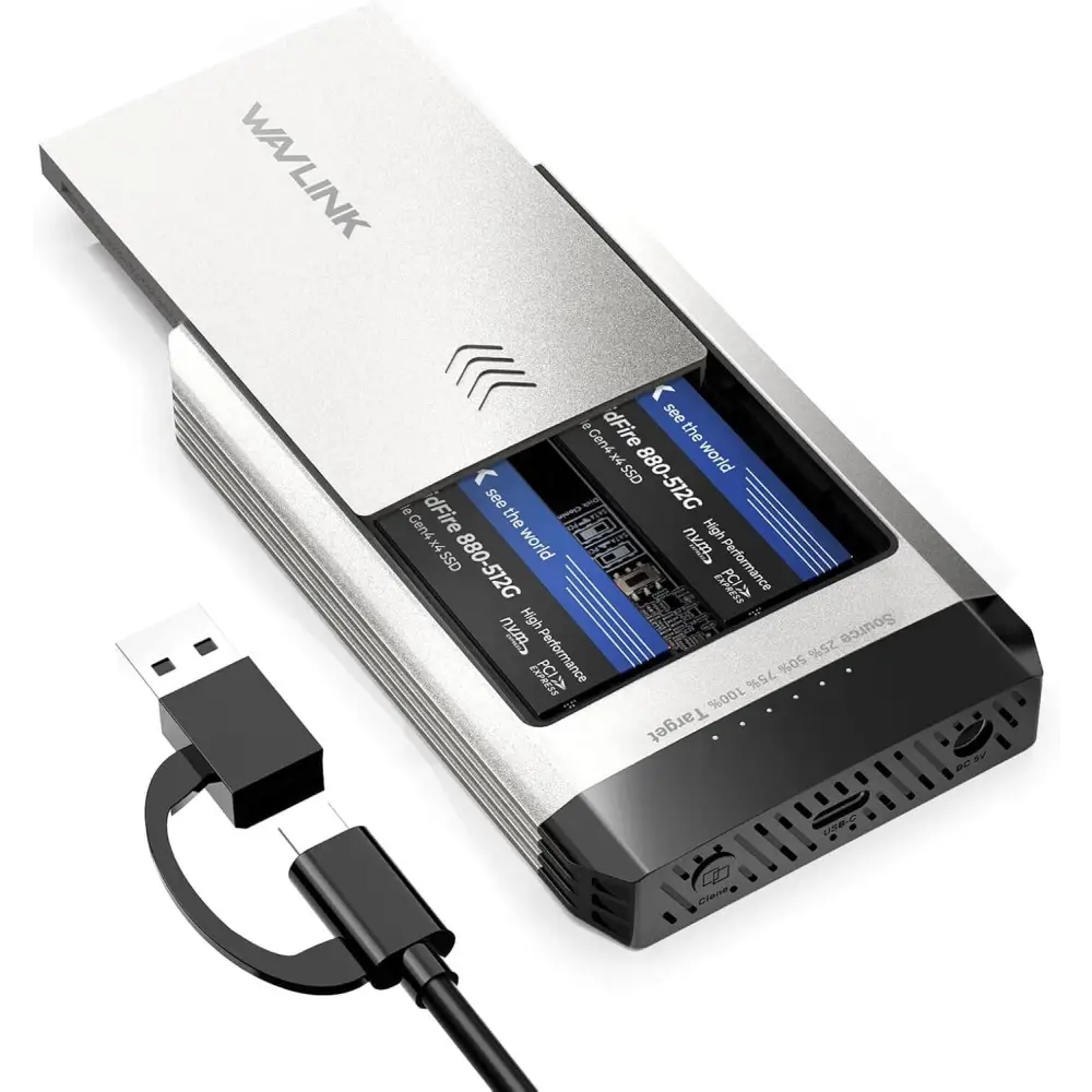 WAVLINK NVMe Cloner M.2 Dual-Bay Offline Clone Tool-Free 20Gbps Duplicator with Heat Dissipation Enclosure for SSDs