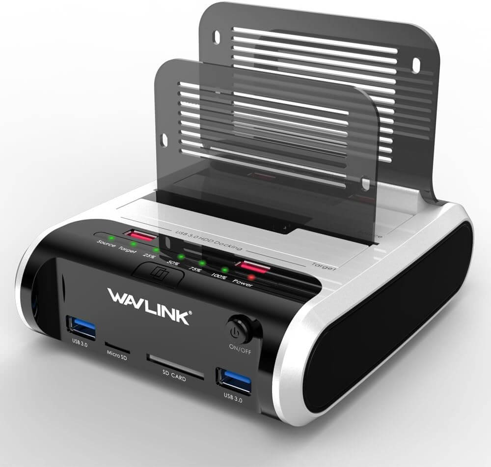 WAVLINK USB 3.0 to SATA Dual Bay Hard Drive Docking Station with Offline Clone Function for 2.5’’/3.5’’ SATA HDD SSD
