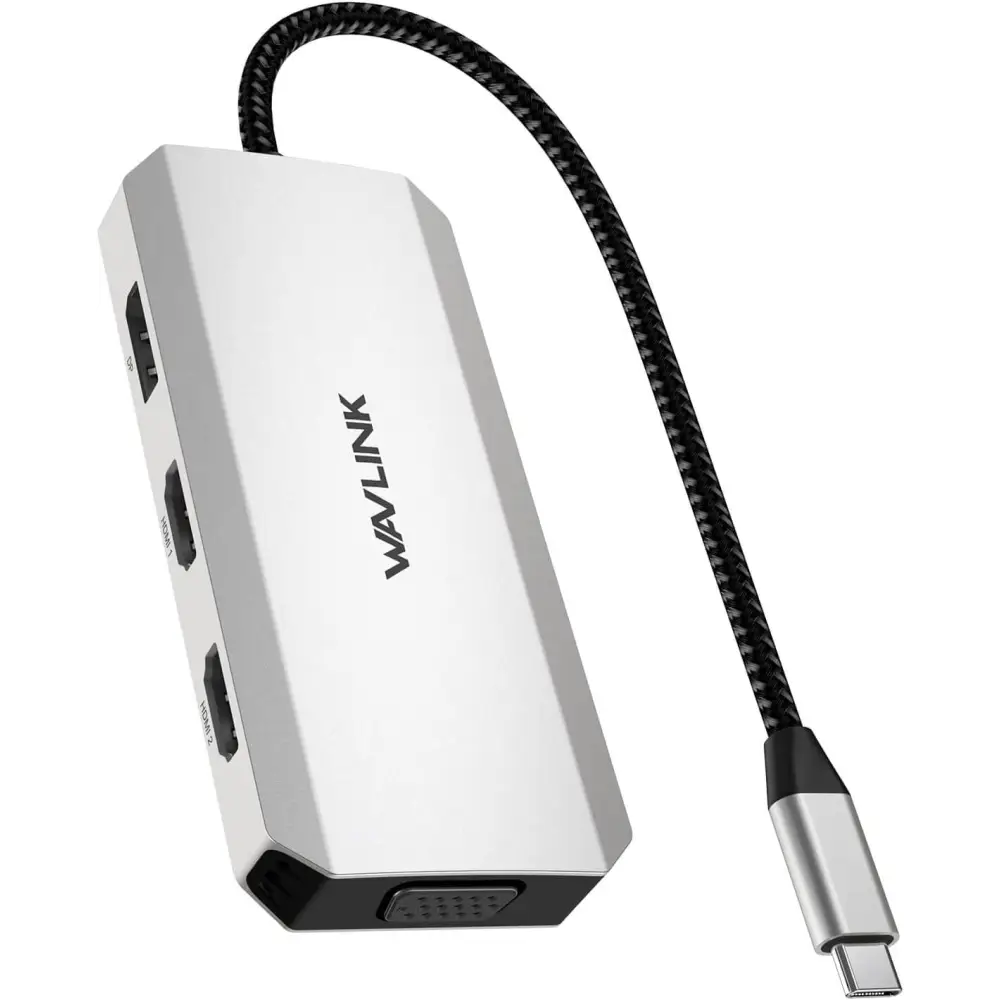 WAVLINK USB-C Docking Station - Quad Monitor 7-in-1 Multiport Adapter with Dual 4K HDMI DP VGA 3xUSB2.0