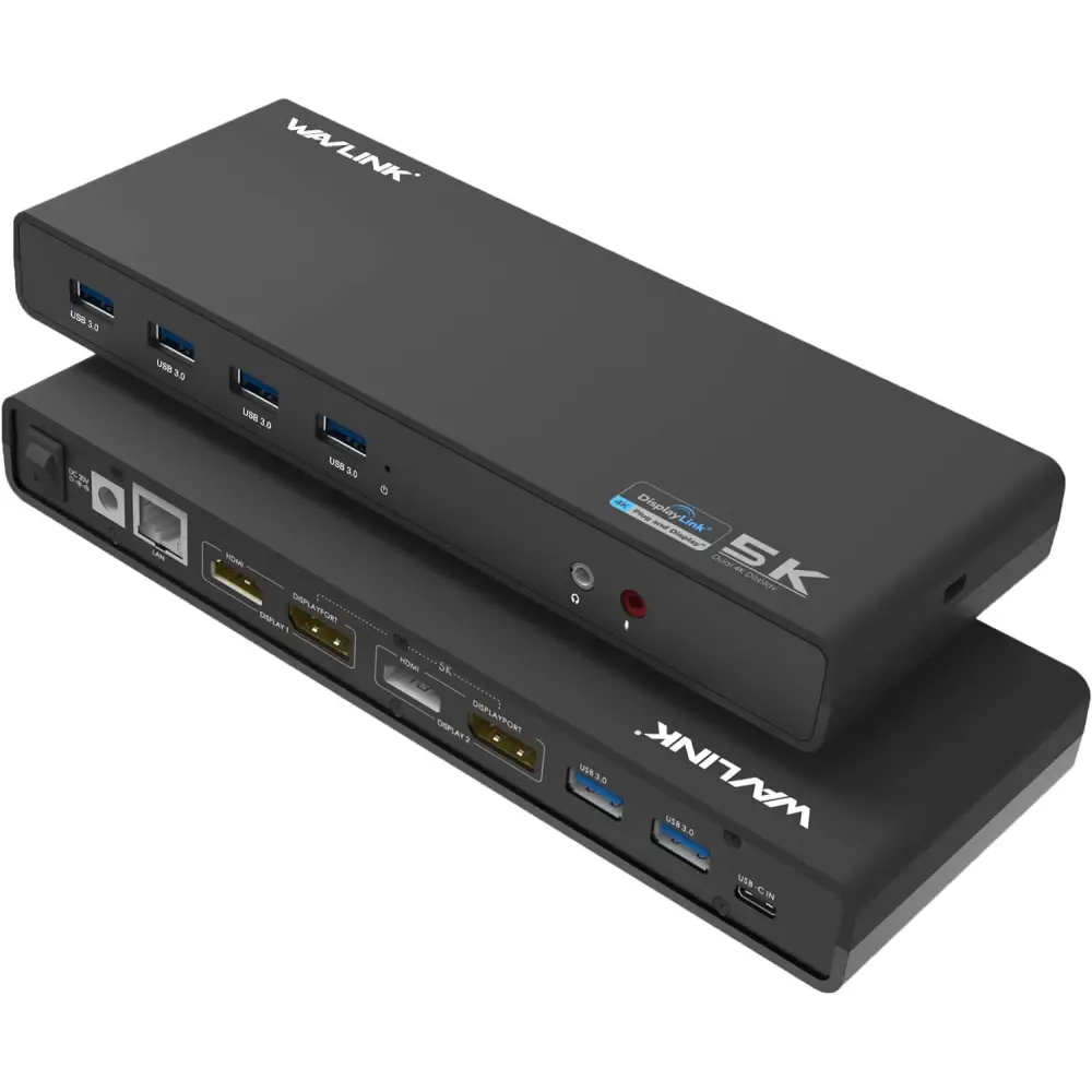 WAVLINK USB C/USB 3.0 Universal Docking Station Single 5K Dual 4K Display 2xHDMI 2xDisplayport 6xUSB3.0 USB-C Gigabit
