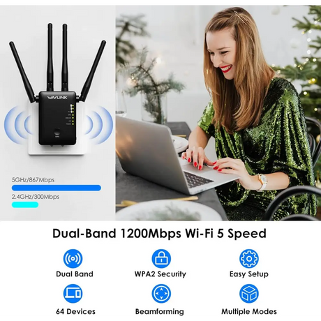 WAVLINK Wi-Fi Range Extender AC1200 Wireless WiFi Booster AP Access Point Repeater Signal with Dual Band 5Ghz 2.4Ghz