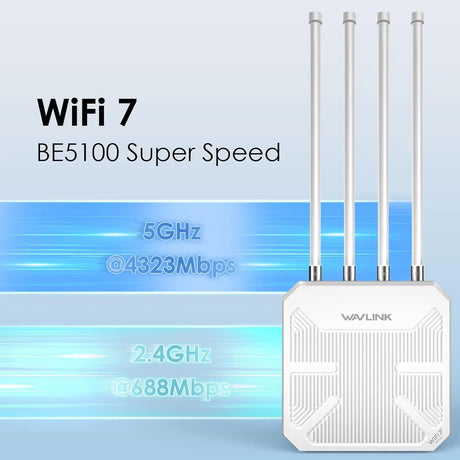 WAVLINK WiFi 7 BE5100 Outdoor Extender Dual Band Long-Range Repeater| Access Point| Mesh Router POE Powered IP67