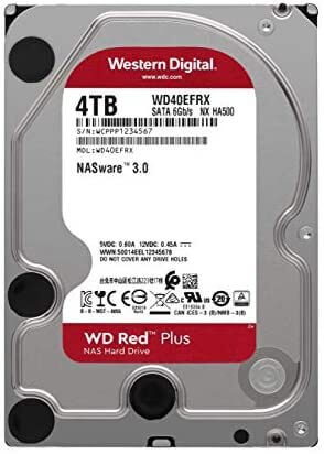Western Digital WD Red Plus 4TB 3.5" NAS HDD SATA III NAS Hard Drive 5400 RPM 256MB Cache 180MB/S 1mil Hours MTBF 180TB/Year (WD40EFPX)
