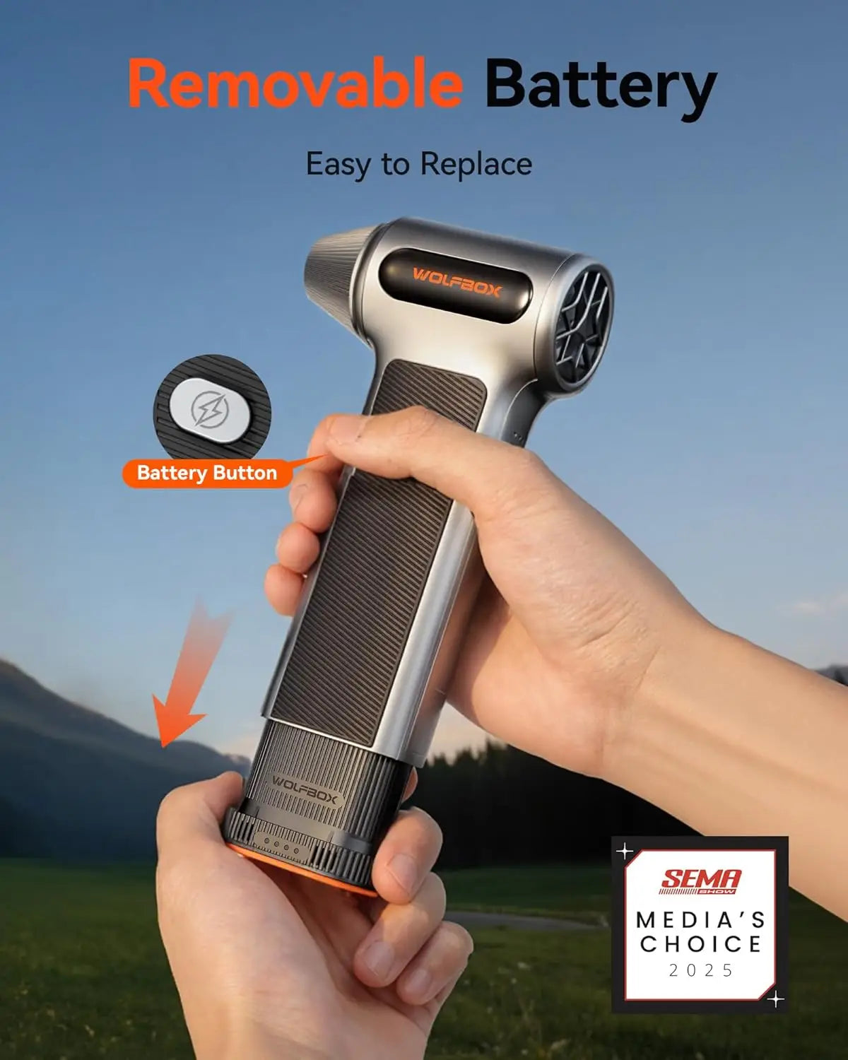 WOLFBOX MF200 Compressed Air Duster with Removable Battery Super Power Cordless Blower - 3-Speed Adjustable Long Life