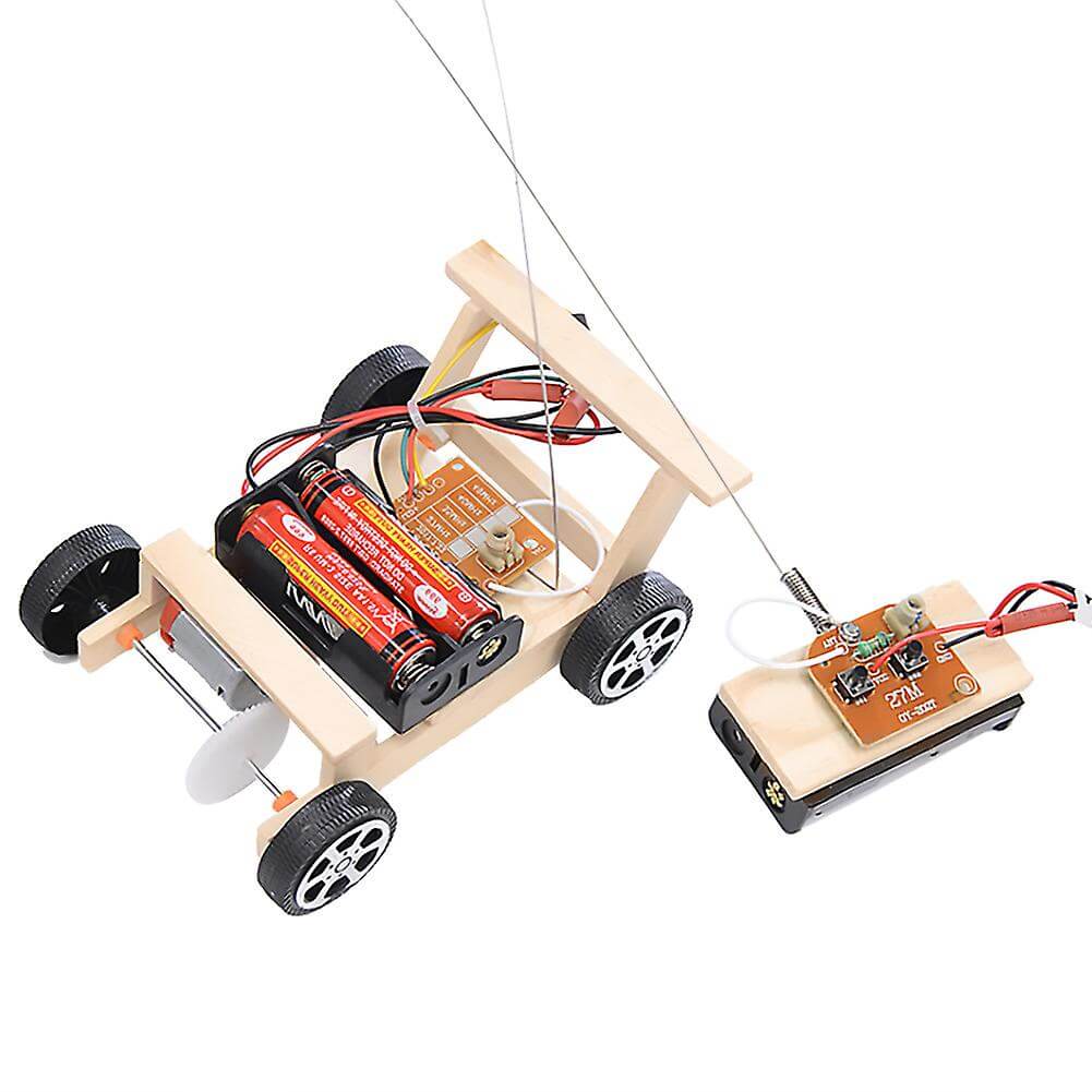 Wooden Remote Control Electric Racing Toys for Kids Technological Innovation DIY Hand-Assembled Wireless Four-Wheel