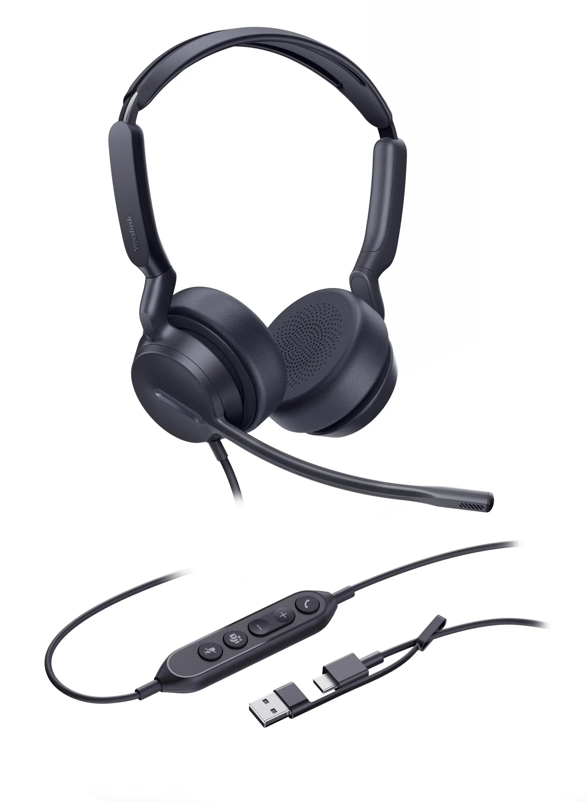 Yealink UH42 Dual Teams USB-C/A Microsoft Certified USB Wired Headset Noise-Canceling Microphone Leather Ear Cushions