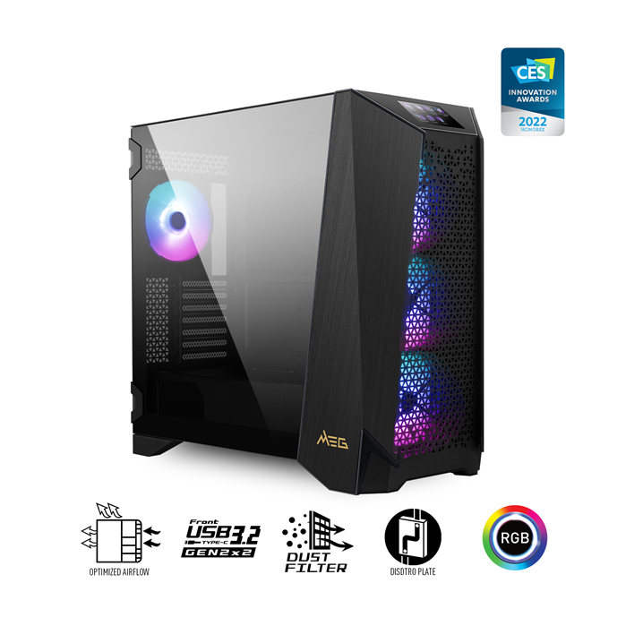 MSI  Meg Prospect700r Mid-tower Case, Supports ATX [up to 310 X 304.8 Mm] / ATX / Micro-, 2x USB 3.2, 1x USB3.2, 1x HD Audio, 1x Mic, ATX Power Supply