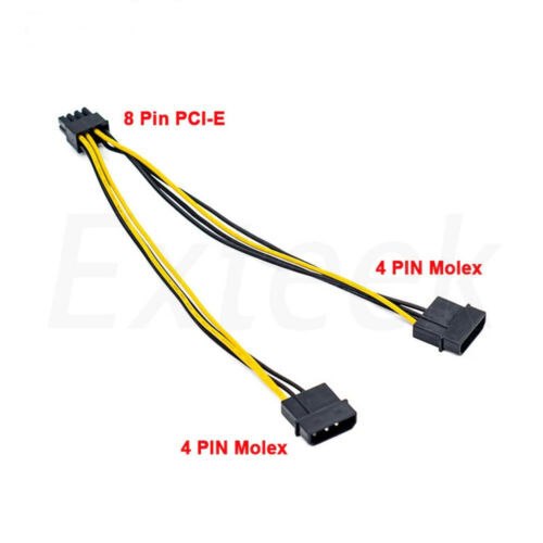 DUAL MOLEX 4 PIN TO 8 PIN PCI-E EXPRESS VIDEO CARD POWER CABLE ADAPTOR
