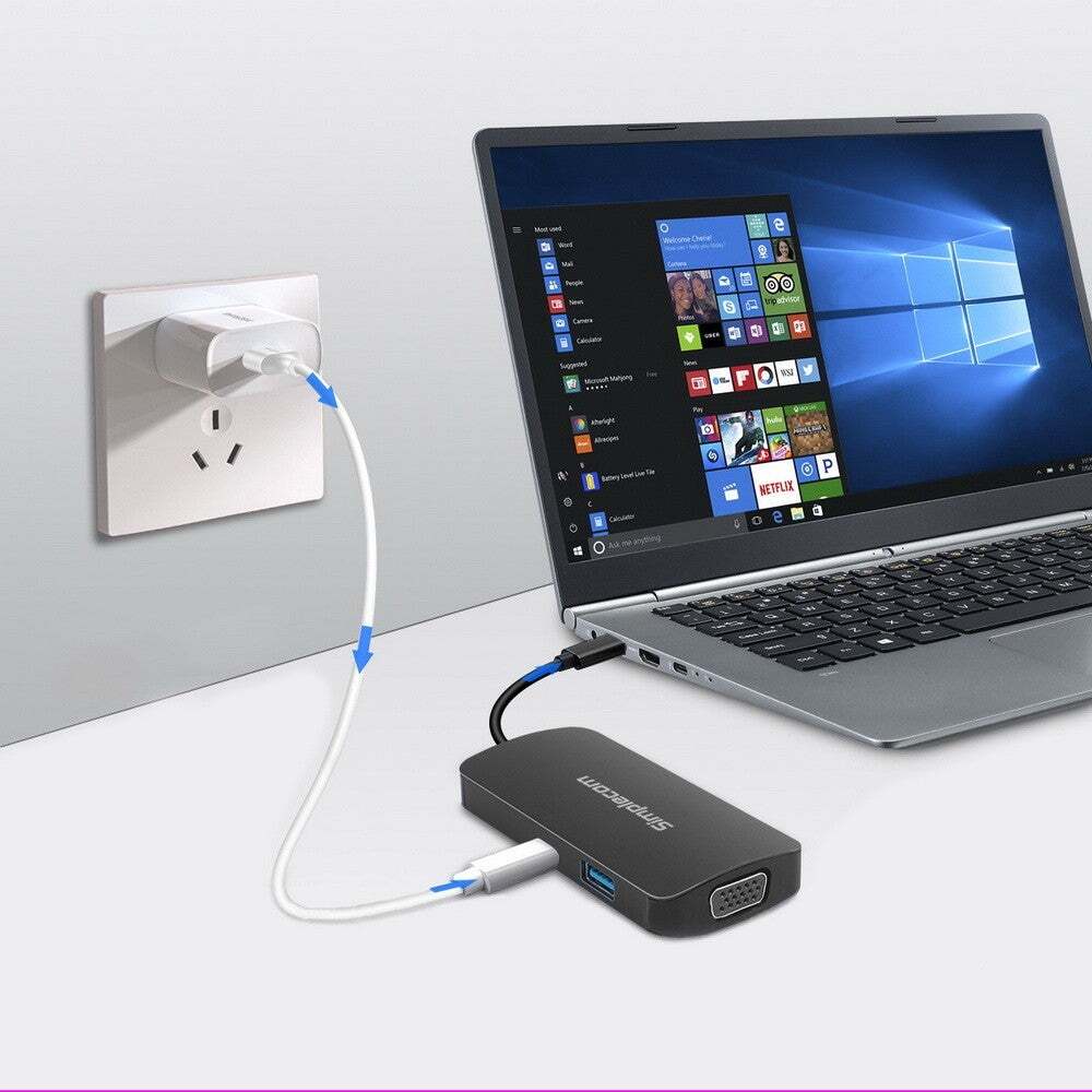 SIMPLECOM DA450 5-IN-1 USB-C MULTIPORT ADAPTER MST HUB WITH VGA & DUAL HDMI